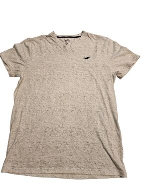 Hollister Men's Short Sleeve V-Neck Tee in Light Heather with Logo